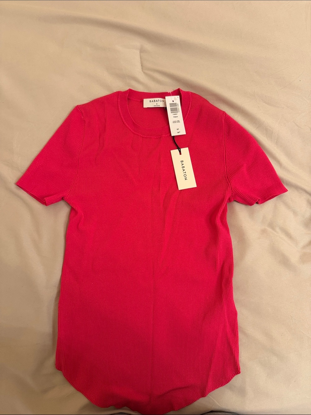 Babaton Bright Pink Ribbed Short Sleeve Tee